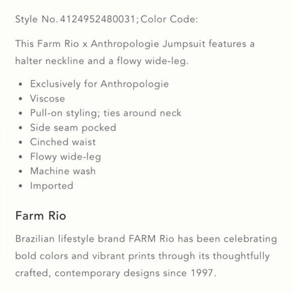 NWT Size S - Farm Rio x Anthropologie Halter Jumpsuit (NWT USD 178) - Picture 8 of 14